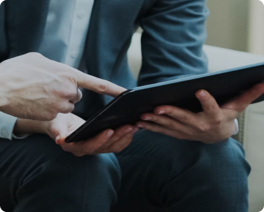 Consultant using a digital tablet